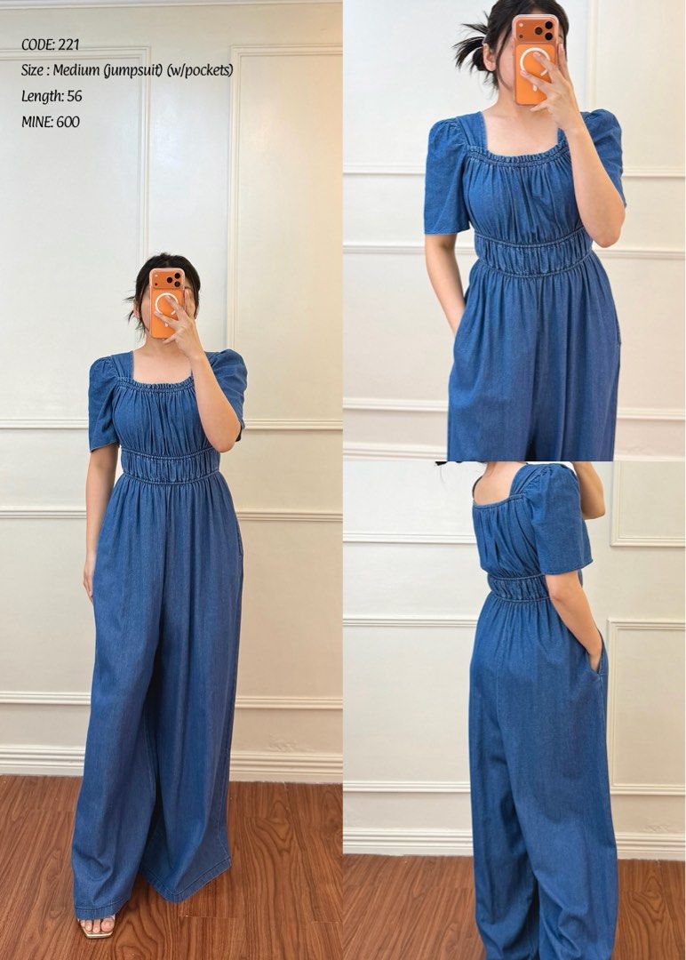 Denim Jumpsuit with Pockets - Size Medium (Category: Jumpsuits) located in Manila. Submitted by angelll0123 (Listing ID 1459880270, Image 1). Description: - Adorable denim jumpsuit - Square neckline with charming puff sleeves - Comfortable elasticated waist - Trendy wide leg pants - Functional pockets included! - Fits size Medium - Total length: 56 inches - Ideal for everyday casual outfits.