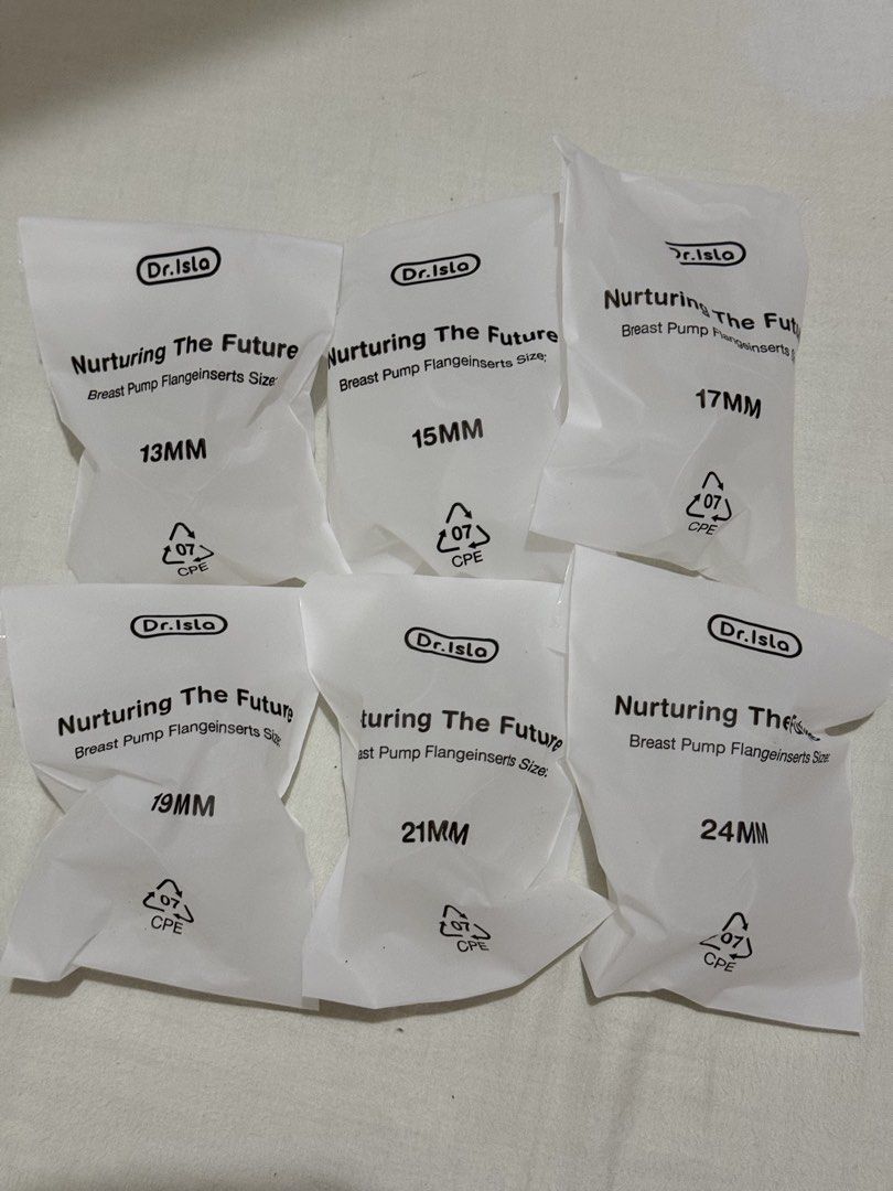 Dr. Isla Breast Pump Flange Inserts - 6 Sizes (Category: Breastfeeding & Bottle Feeding) located in Legazpi City. Submitted by mykabngls (Listing ID 1459851286, Image 3). Description: - Dr. Isola Breast Pump Flange Inserts - Set includes 12 pieces - 6 different sizes: 13mm, 15mm, 17mm, 19mm, 21mm, 24mm - Achieve a more comfortable and effective pumping experience - Comes with a nipple measurement tool to find your perfect fit Only 19 &21mm were u