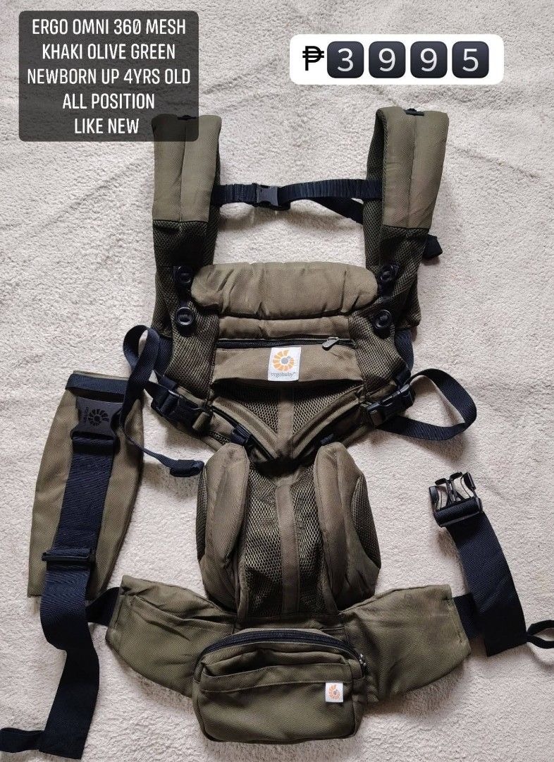 ERGO OMNI 360 MESH TYPE KHAKI GREEN (Category: Carriers & Slings) located in Cagayan de Oro. Submitted by littlebabyscarrier (Listing ID 1459705480, Image 1). Description: Ergobaby Omni 360 Cool Air Mesh baby carrier in khaki green. ₱ 3️⃣5️⃣0️⃣0️⃣ Essential Settings & Configurations To keep your baby comfortable and ensure an ergonomic, hip-healthy posture (the "M" shape position where knees are slightly higher than the bottom), make sure to conf