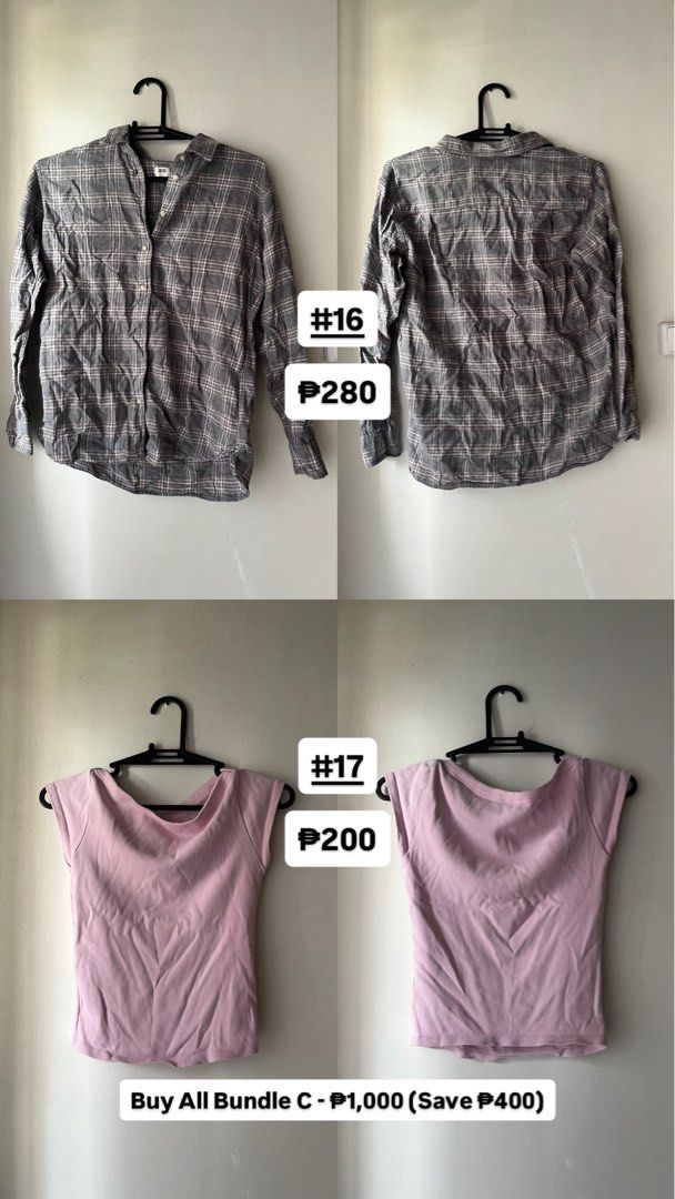 Everyday Casuals & Basics Set (7 Items) (Category: Others Tops) located in Quezon City. Submitted by deargenna (Listing ID 1459813049, Image 3). Description: Bundle C: Everyday Casuals & Basics Set (7 Items) — ₱1,000 (Save ₱400) Description: Versatile everyday tees, tanks, button-downs, and casual tops for quick outfits! ✨ Items Included: * #12 Blue/White Striped Cropped Button-Down Top — ₱300 * #13 Mustard Yellow Ribbed High-Neck Tank — ₱180 * #