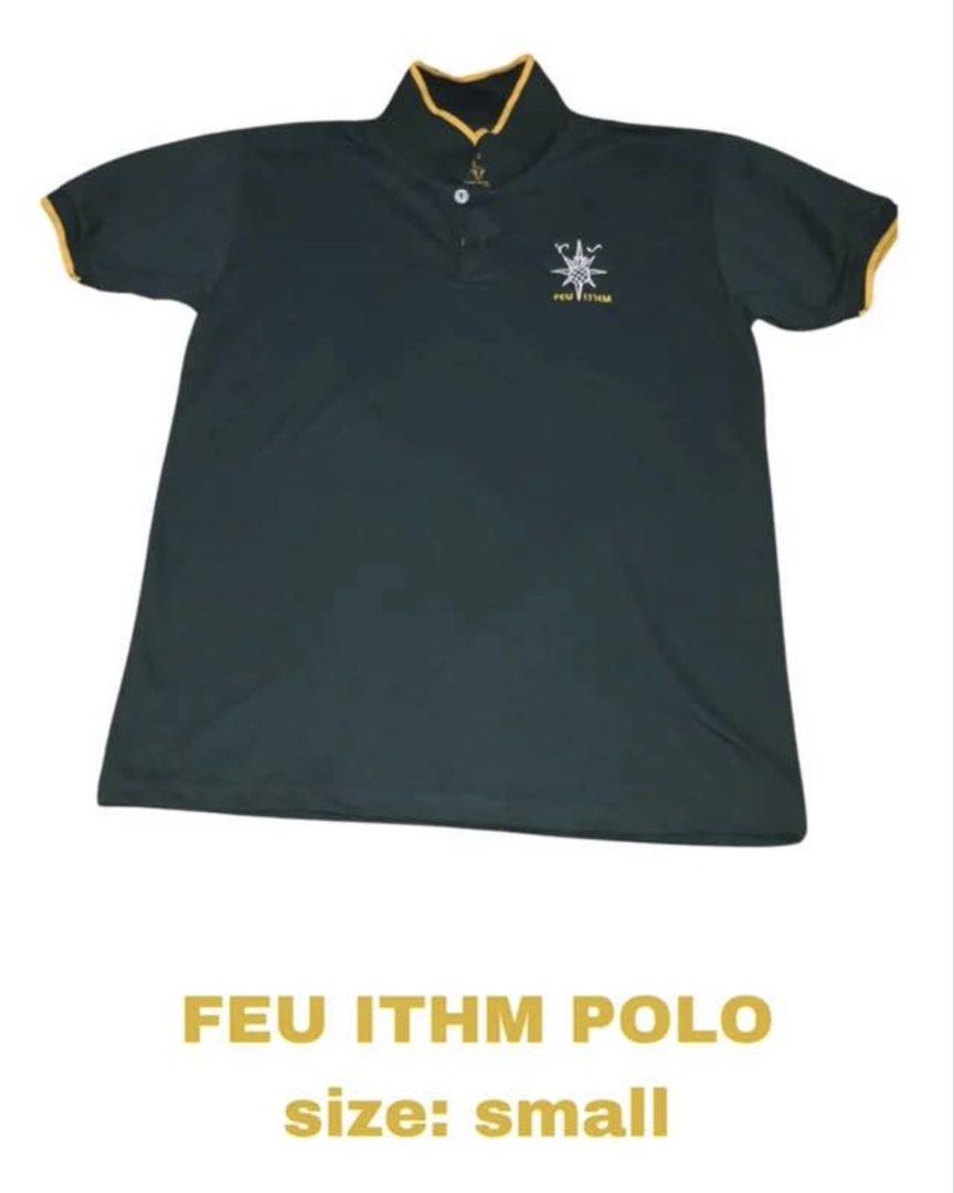 FEU ITHM Polo Shirt - Size Small (Category: Looking For) located in Manila. Submitted by gandariamarie (Listing ID 1459849365, Image 2). Description: - Two FEU ITHM polo shirts - Size: Small - Color 1: Yellow with navy collar - Color 2: Dark green with yellow collar trim .