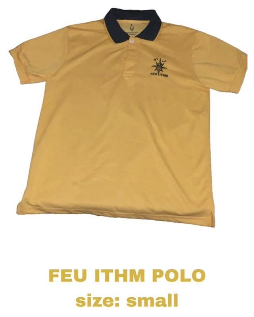 FEU ITHM Polo Shirt - Size Small (Category: Looking For) located in Manila. Submitted by gandariamarie (Listing ID 1459849365, Image 1). Description: - Two FEU ITHM polo shirts - Size: Small - Color 1: Yellow with navy collar - Color 2: Dark green with yellow collar trim .