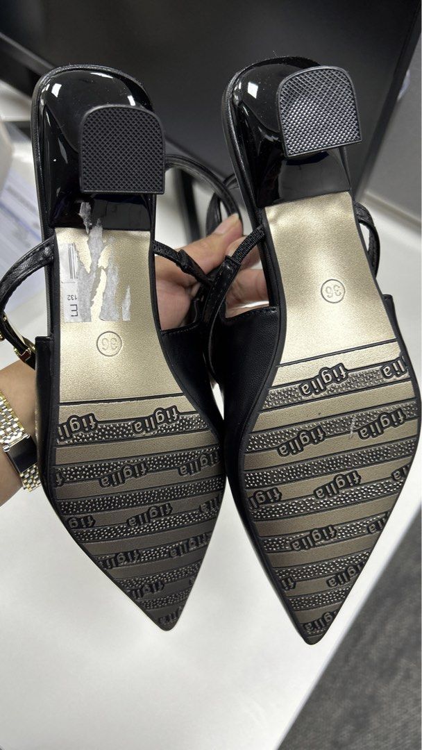 Figlia Black Slingback Pointed Toe Heels Size 36 (Category: Heels) located in Makati City. Submitted by shicelle (Listing ID 1459725755, Image 2). Description: - Brand: Figlia - Style: Black Slingback Heels - Toe: Pointed - Closure: Buckle Strap - Size: 36 - Versatility: Perfect for dressing up or down Rfs: need to but a pair with higher heels.
