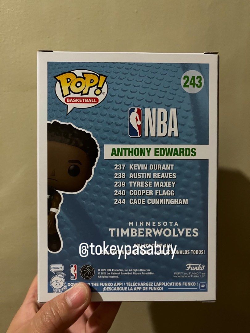 FUNKO POP ANTHONY EDWARDS (Category: Designer & Blind Box Toys) located in Paranaque City. Submitted by tokeypasabuy (Listing ID 1459834939, Image 3). Description: ONHAND 👌 READY TO SHIP 👌 OFFICIAL 👌 FUNKO POP ANTHONY EDWARDS 1,500 PHP MOP: Maribank/Bank Transfers MOD: SCO/JNT DM for Inquiries 😊.