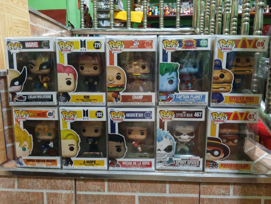 Funko Pop! For sale (Category: Designer & Blind Box Toys) located in Caloocan City. Submitted by jbfuenzalida27 (Listing ID 1459803039, Image 1). Description: Funko pop With free protector Captain planet -450 Bts j-hope -450 Bts Rm -450 Jollibee champ -450 Mcdo hamburglar -450 Mcdo officer mac-450 Logan/Wolverine- 600 Spirit spider- 500 Super Saiyan vegito -400 Vegeta-400 Gohan -400 Oscar Dela Hoya -450 Meetup: c3 caloocan or pick up .