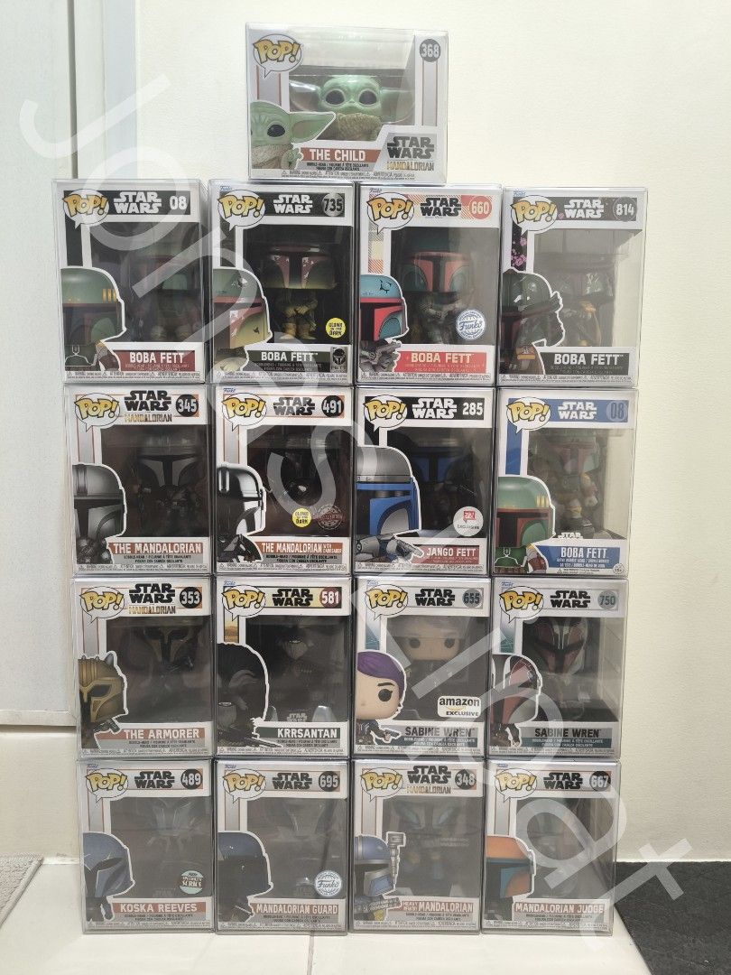 Funko Pop Star Wars Mandalorian set (Category: Designer & Blind Box Toys) located in Pasig City. Submitted by diyunasss (Listing ID 1459702642, Image 1). Description: FS: Funko Pop Star Wars Mandalorian Lot with Grogu Location: Rosario, Pasig City Payment method: GCash/BPI Comes with free protector for each. Box conditions range from 8-9/10. For take all for 10K..