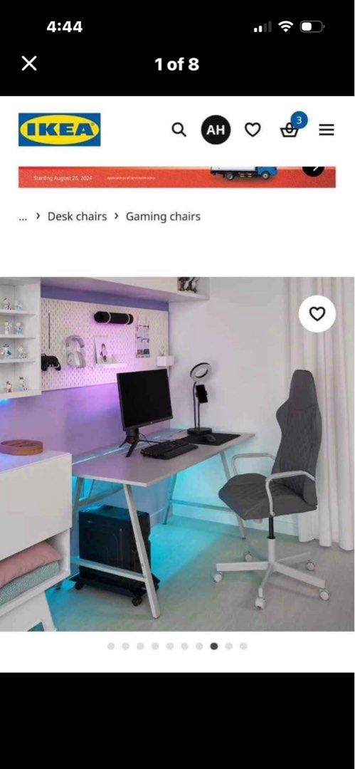 Gaming/study table and chair (Category: Office Furniture & Fixtures) located in Caloocan City. Submitted by abeer72 (Listing ID 1459720632, Image 1). Description: For sale: new but used ,IKEA table and chair, purchased in October . Reason for selling: Traveling abroad. 🥹 .