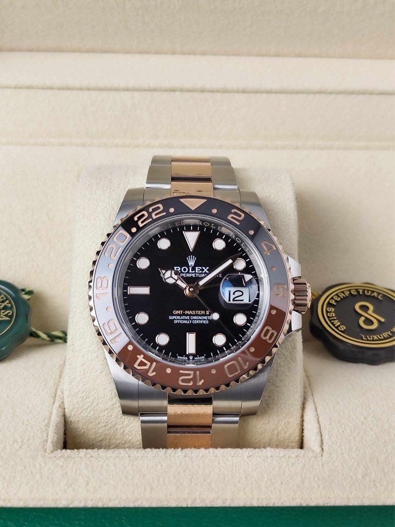 GMT Master II "Rootbeer" TT RG (Category: Men's Watches) located in Makati City. Submitted by swissperpetual (Listing ID 1459801916, Image 2). Description: Rolex Oyster Perpetual GMT-Master II “Rootbeer” Two Tone Rose Gold Oyster 126711CHNR 40mm 2025 Complete Set Condition: 9.5/10 (Excellent condition) Price: P1,248,000 Negotiable 🤝 7 Day Moneyback Guarantee 🧑‍🔧 1 Year SP Service Warranty 💱 Trades Offers and Pre-orders Accepted 💳 Credit Card