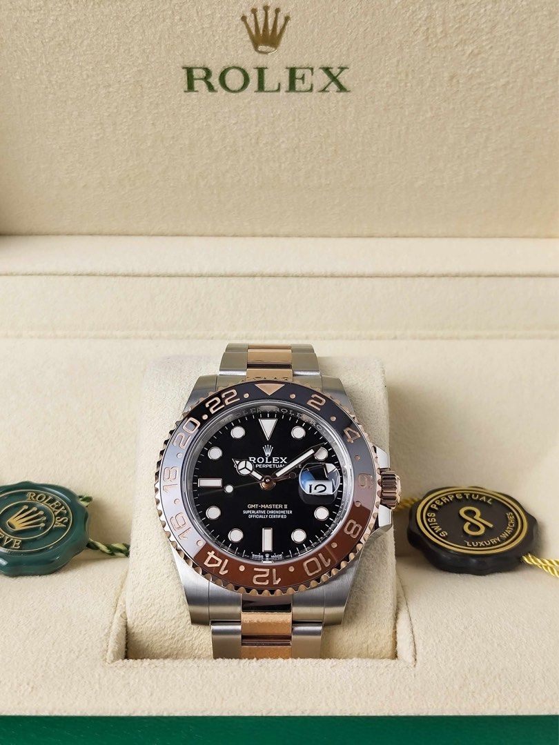 GMT Master II "Rootbeer" TT RG (Category: Men's Watches) located in Makati City. Submitted by swissperpetual (Listing ID 1459801916, Image 3). Description: Rolex Oyster Perpetual GMT-Master II “Rootbeer” Two Tone Rose Gold Oyster 126711CHNR 40mm 2025 Complete Set Condition: 9.5/10 (Excellent condition) Price: P1,248,000 Negotiable 🤝 7 Day Moneyback Guarantee 🧑‍🔧 1 Year SP Service Warranty 💱 Trades Offers and Pre-orders Accepted 💳 Credit Card