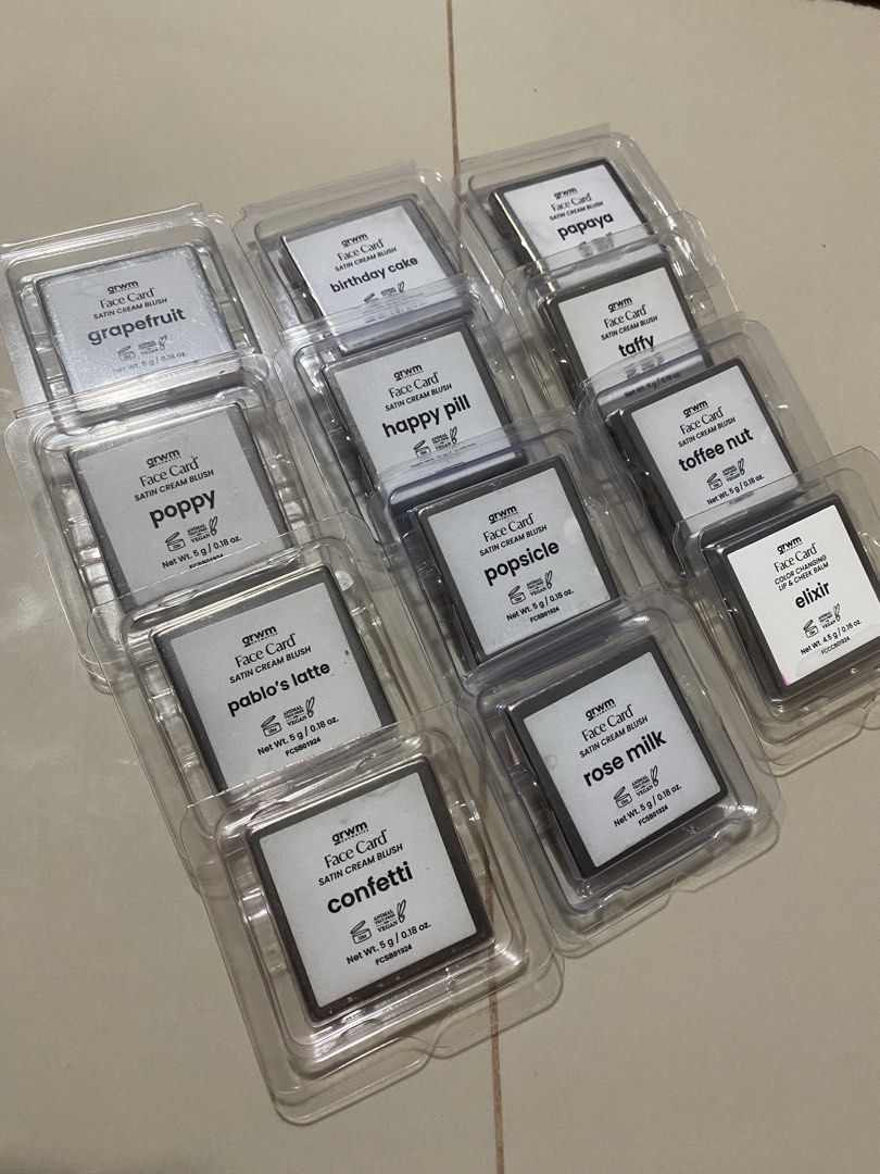 Grwm face card satin cream blush (Category: Makeup) located in Las Pinas. Submitted by declutteredna (Listing ID 1459845739, Image 2). Description: 100 each swatched only Gcash | jnt & lalamove.