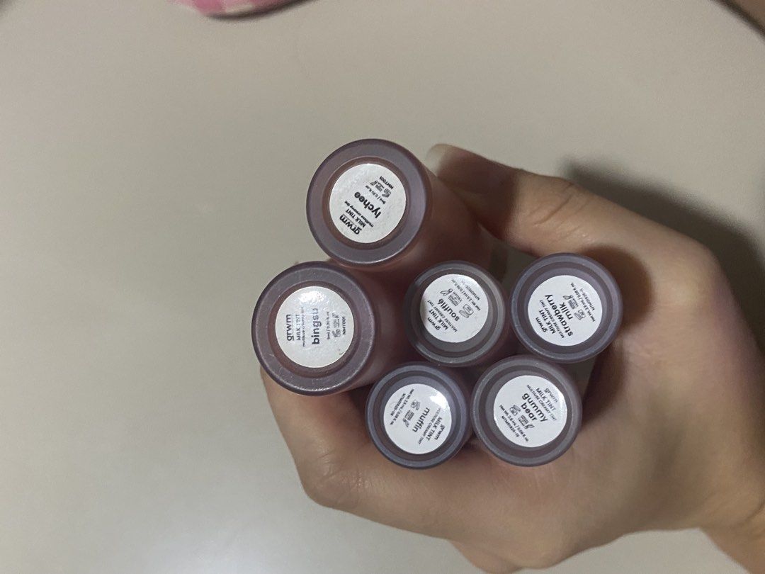 Grwm milk tint (Category: Makeup) located in Las Pinas. Submitted by declutteredna (Listing ID 1459848046, Image 2). Description: 100 each for minis 149 each for full size swatched only Gcash | jnt & lalamove.