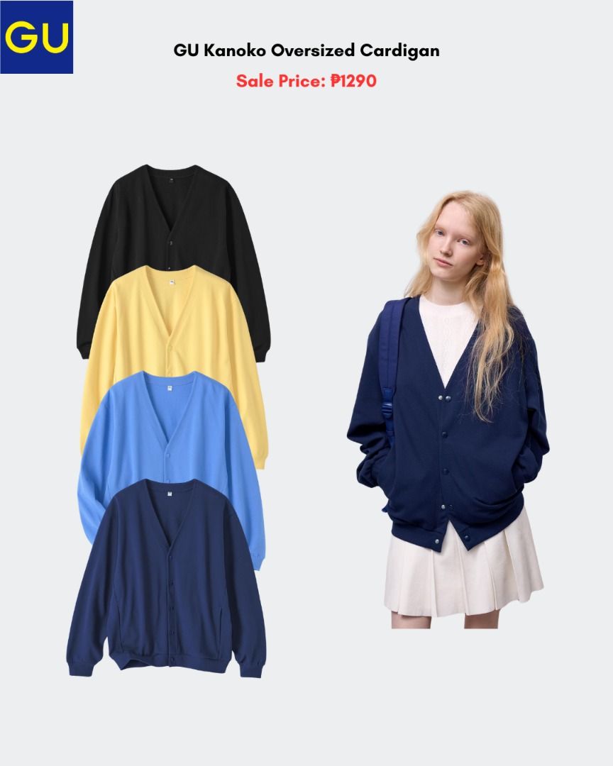 GU Kanoko Oversized Cardigan (Category: Coats, Jackets and Outerwear) located in Quezon City. Submitted by jiya.tokio (Listing ID 1459852434, Image 1). Description: Pre-order from GU Japan 🇯🇵 GU Kanoko Oversized Cardigan ₱ 1290 ‼️ Reminders: ✈️ETA: Oct ❣️50% DP is required to secure your item. (Non-refundable if the item has been purchased already.) 🚫No size exchanges after purchase 📍Tandang Sora, Quezon City 💰MOP: BPI / GCash / Unionbank 🚚