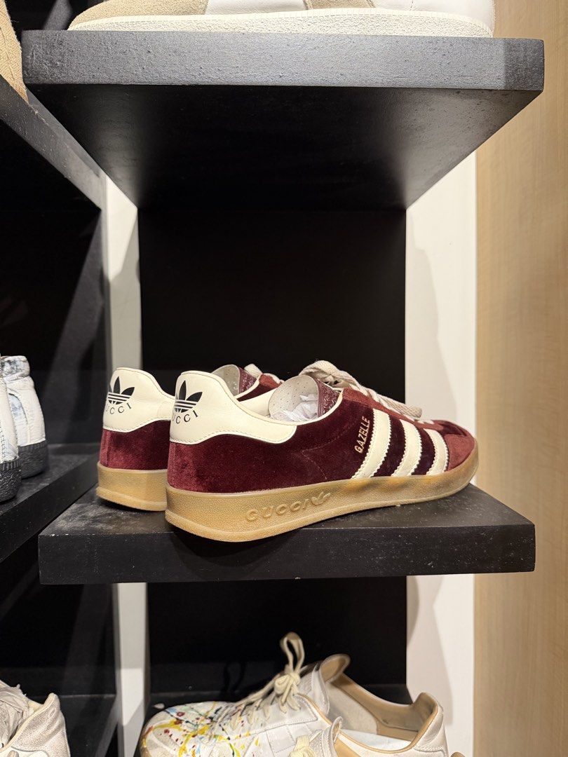 Gucci Gazelle (Category: Sneakers) located in Pasig City. Submitted by chris1776 (Listing ID 1459840011, Image 3). Description: Gucci x Adidas Gazelle Burgundy 10 us 9 cond No box With dustbag Legit.