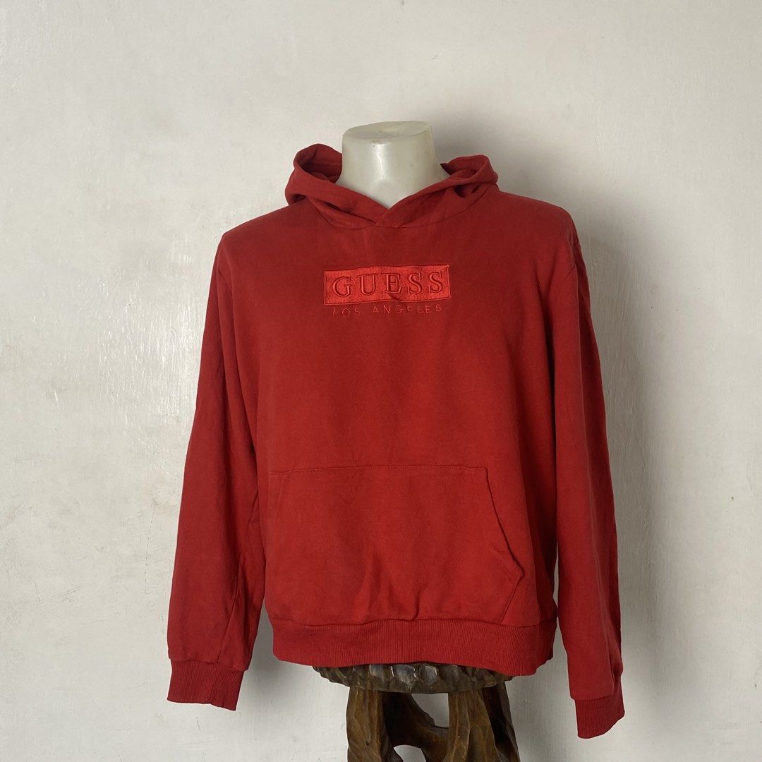 GUESS ✨| Red Oversized Guess Embroidered Box Logo Pullover Hoodie (Category: Coats, Jackets and Outerwear) located in Bulacan. Submitted by orc.ph (Listing ID 1459798287, Image 2). Description: GUESS ✨| Red Oversized Guess Embroidered Box Logo Pullover Hoodie Material Used: 100% Cotton • Red • Minimalist * Ribbed Wrist Cuffs And Hem •Kangaroo Pouch • Streetwear •Casual •Drop Shoulders . Tonal Embroidered Box Logo Size: 2XL Width: 25.5 Length: 23 