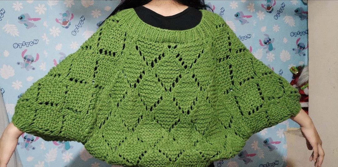 Handmade Green Knitted Sweater with Diamond Pattern (Category: Coats, Jackets and Outerwear) located in Manila. Submitted by malditas (Listing ID 1459805647, Image 3). Description: - Super cozy green knitted sweater - Features a beautiful all-over diamond pattern - Relaxed fit with loose dolman sleeves - Perfect for layering or wearing solo - Handmade with care for a unique piece From HT box BUY AS IS (NO RETURN, NO EXCHANGE, NO REFUND unless sta