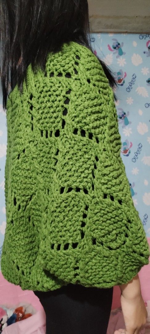 Handmade Green Knitted Sweater with Diamond Pattern (Category: Coats, Jackets and Outerwear) located in Manila. Submitted by malditas (Listing ID 1459805647, Image 2). Description: - Super cozy green knitted sweater - Features a beautiful all-over diamond pattern - Relaxed fit with loose dolman sleeves - Perfect for layering or wearing solo - Handmade with care for a unique piece From HT box BUY AS IS (NO RETURN, NO EXCHANGE, NO REFUND unless sta