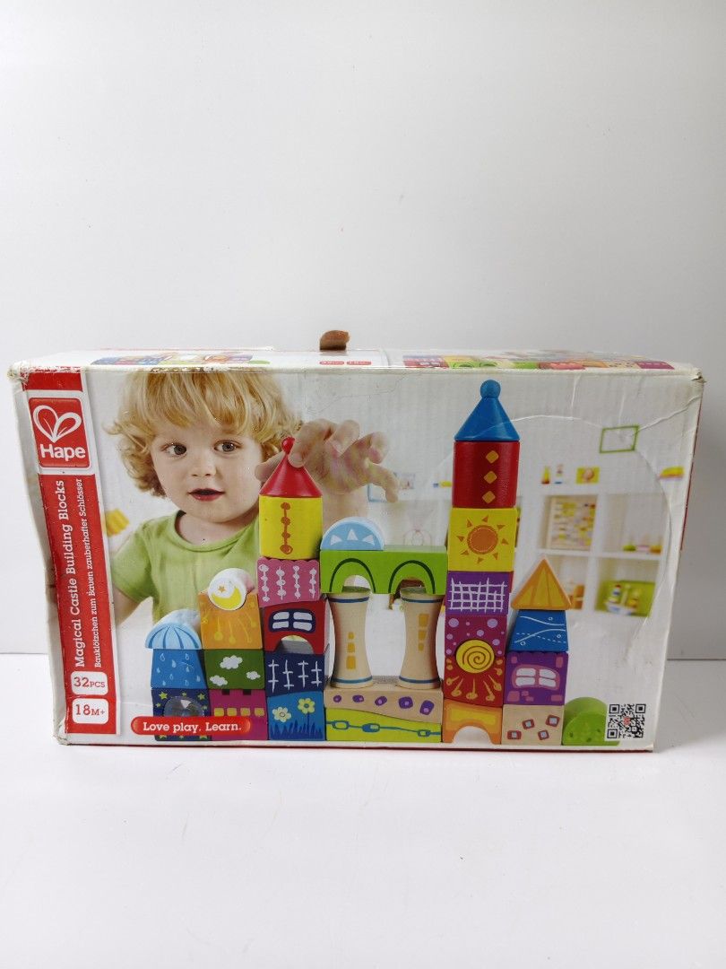Hape Magical Castle Building Blocks 32 Pieces (Category: Educational & Learning Toys) located in Las Pinas. Submitted by mommy_14 (Listing ID 1459775061, Image 1). Description: - Build a magical castle with 32 colorful Hape building blocks. - Features various patterns and shapes for creative play. - Perfect for little ones aged 18 months and up. - Encourages learning and development through play. - Includes the original box. - with 1 replaced pie