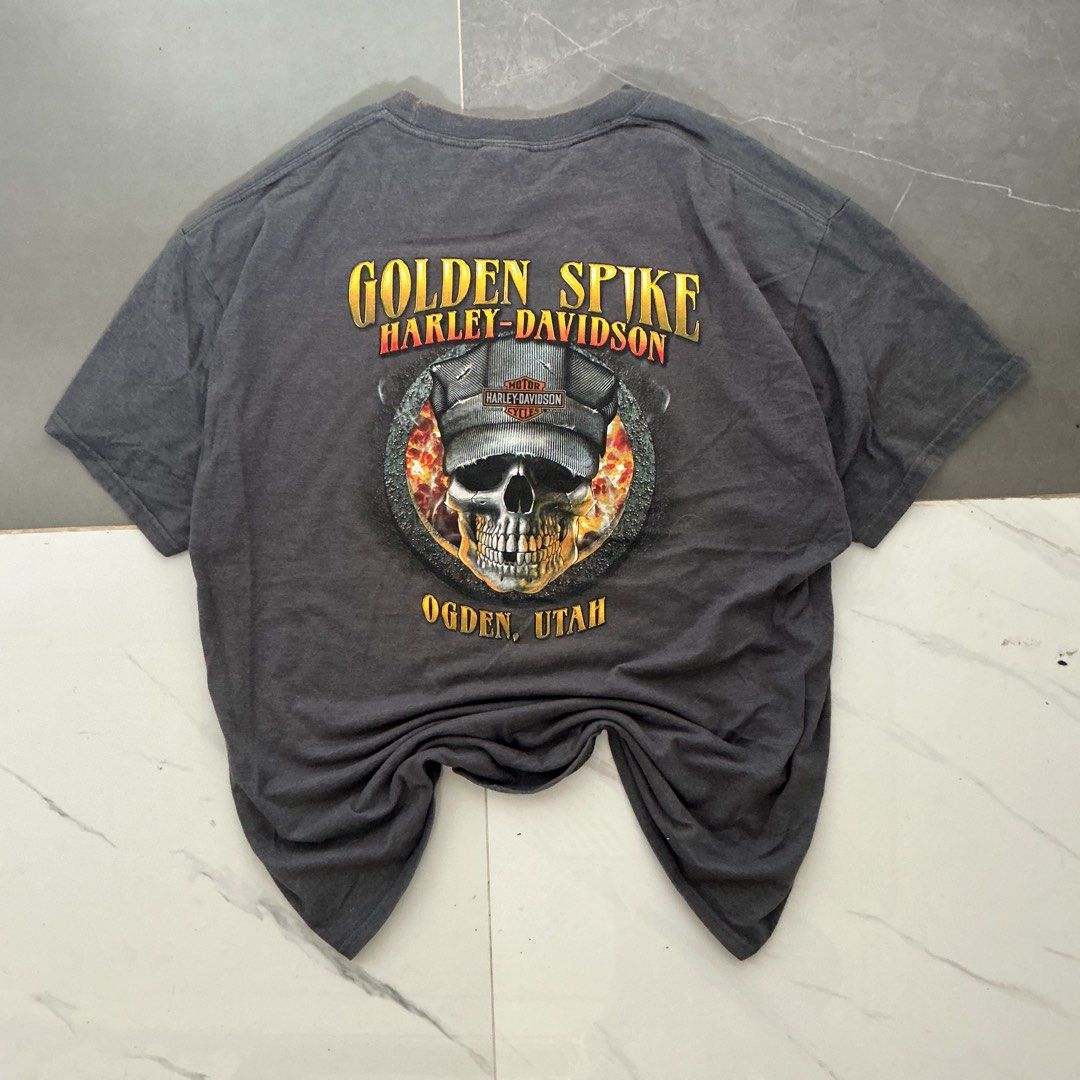 Harley Davidson Skull tee (Category: Tshirts & Polo Shirts ) located in Santa Barbara. Submitted by evrysundayvintage (Listing ID 1459819954, Image 1). Description: 23.5x29 Lints on neck line Brown stains Signs of usage Cool skull print.