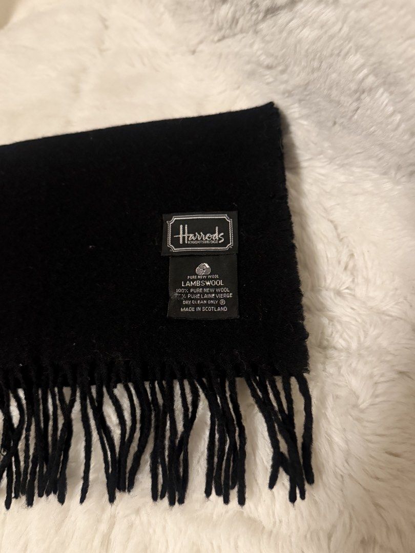 Harrods black wool scarf (Category: Scarves) located in Cavite. Submitted by _solidolo (Listing ID 1459863271, Image 2). Description: with pin holed.