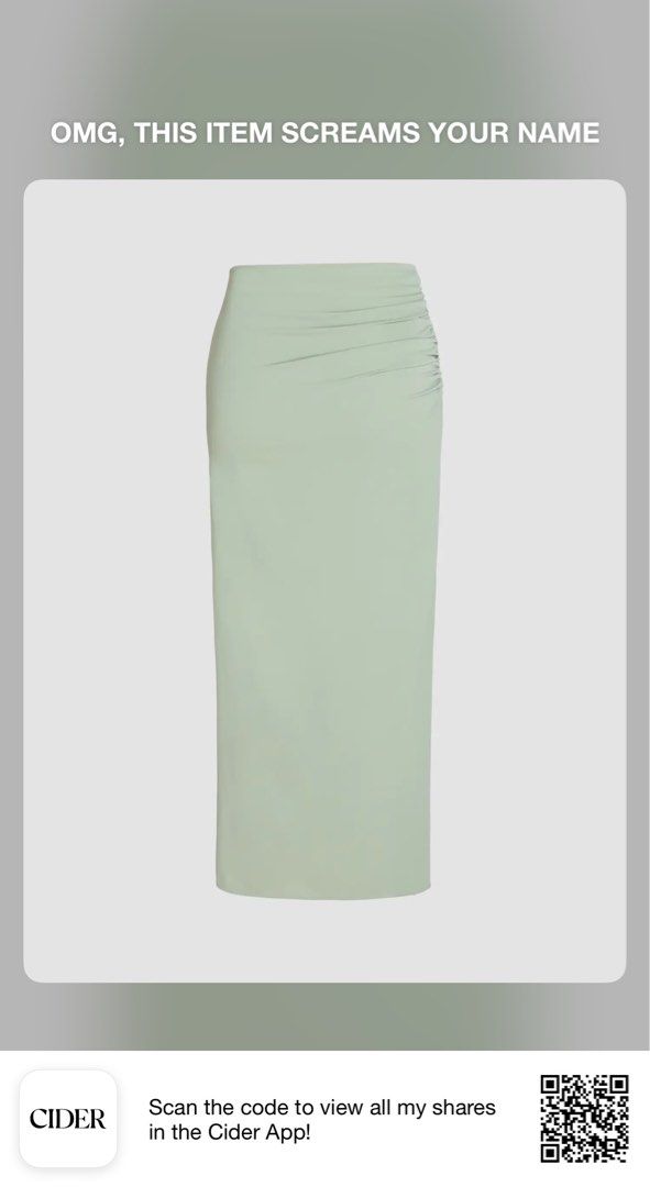 HIGH WAIST RUCHED SPLIT MAXI SKIRT (Category: Skirts) located in Pasig City. Submitted by luvi_ (Listing ID 1459722651, Image 2). Description: - Sage green ruched maxi skirt from Cider - High-waisted design - Flattering side ruching detail - Full length - Super chic and versatile - Perfect for dressing up or down - Pairs well with tops or tees Worn only once. Too small for me now. Get it with the top for 500! .