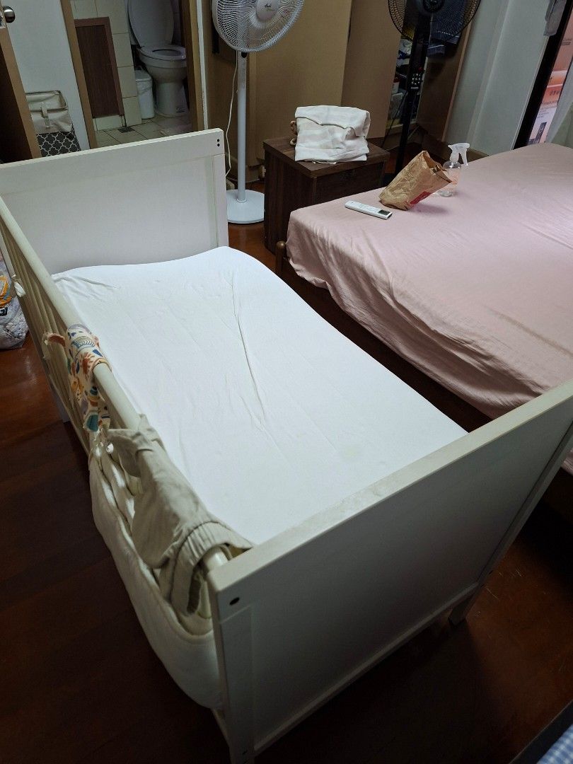 IKEA Sundvik Crib (Category: Cots & Cribs) located in Makati City. Submitted by emil_ph_seller (Listing ID 1459747376, Image 1). Description: The IKEA Sundvik Crib is a classic, convertible solid-wood crib available in two regional sizes depending on your location:Standard US/Canada DimensionsLength: 54 3/8 inches (138 cm)Width: 29 7/8 inches (76 cm)Height: 34 5/8 inches (88 cm)Mattress Size Required: Standard crib mattress (27 1/2" x 52" / 70x13