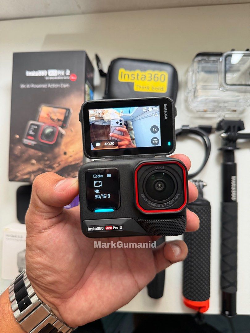 Insta360 Ace Pro 2 (Category: Cameras) located in Malabon City. Submitted by raredolphin_066f98 (Listing ID 1459882669, Image 1). Description: No Issue! Inclusions: Original Box 1 Original Battery, Charging Cord, Magnetic Mount Added Accessories: Insta360 Invisible Selfie Stick 2 Cityork Batteries + Charger Dive Case Floating Hand Grip Silicone Protective Case ABS Rabbit Cage Frame (With minimal issue but still working perfectly) Mini Extendable 