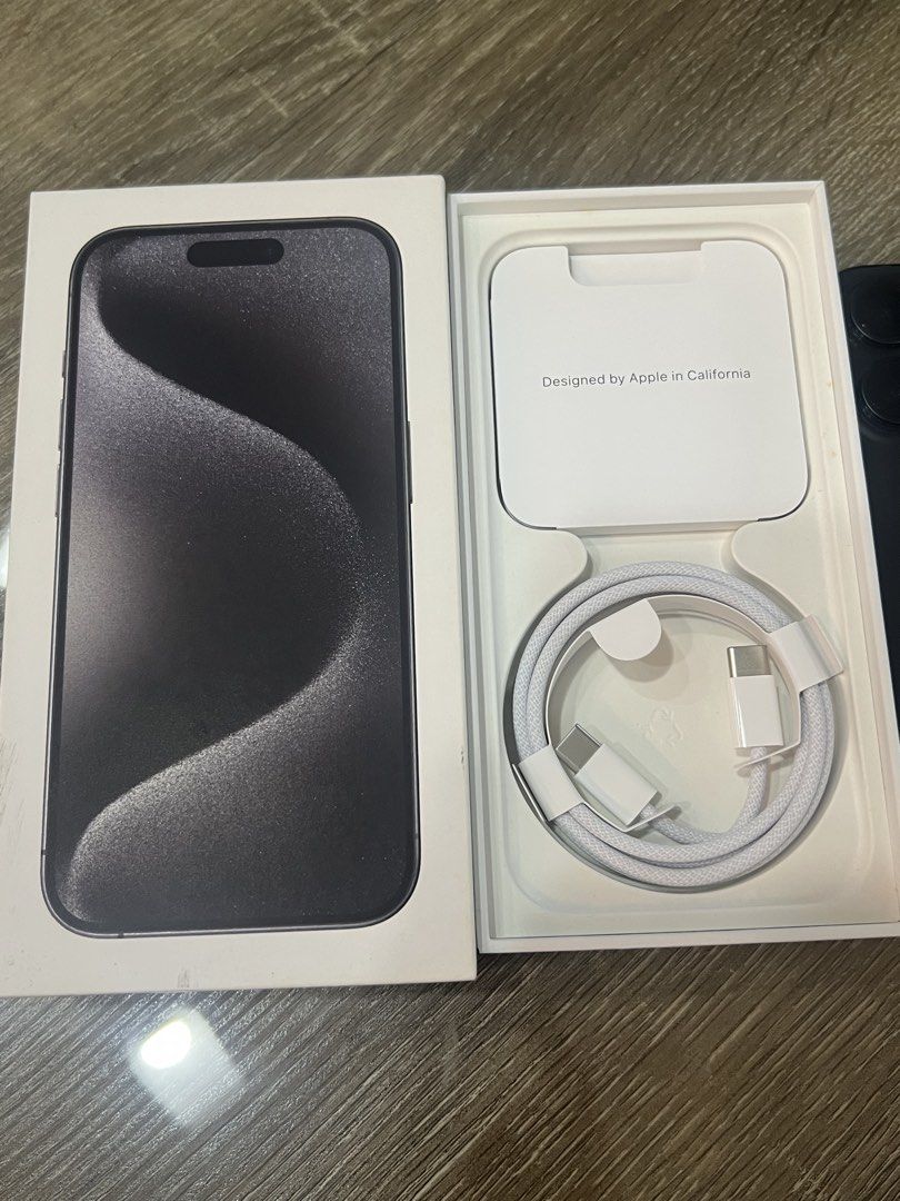 Iphone 15 pro 128Gb (Category: iPhone 15 Series) located in Muntinlupa City. Submitted by goodsbymjp (Listing ID 1459695541, Image 2). Description: - iPhone 15 Pro - 128GB Storage - Color: Black - Includes original box and charging cable.