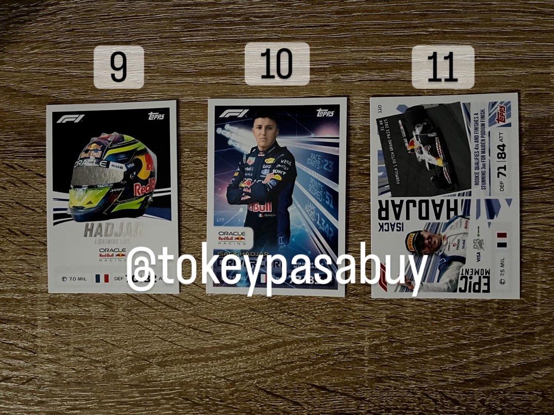 ISACK HADJAR F1 CARDS (Category: Raw Singles) located in Paranaque City. Submitted by tokeypasabuy (Listing ID 1457995382, Image 2). Description: ONHAND 👌 READY TO SHIP 👌 OFFICIAL 👌 ISACK HADJAR F1 CARDS 100 PHP EA MOP: Maribank/Bank Transfers MOD: SCO/JNT DM for Inquiries 😊.