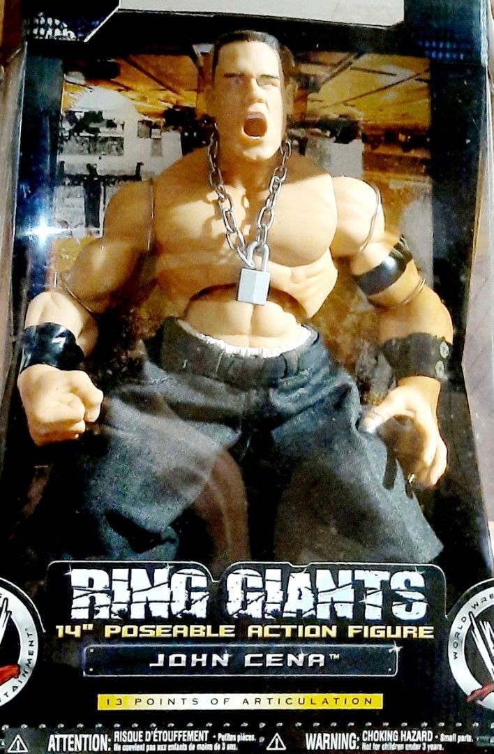 Jakks Pacific WWE Ring Giants 14" Action Figure (Category: Action & Battle Toys) located in Liloan. Submitted by angelyneroberts_171329 (Listing ID 1459702804, Image 2). Description: FOR SALE Jakks Pacific WWE Ring Giants 14" Action Figure DESCRIPTION : - WWE Ring Giants (Large 14-inch scale). - 13 movable joints. -Released in Mid-2000s (circa 2005–2006). CONDITION : - 10/10, Mint In Box - what you see is what you get - LEGIT PRICE : p24,500 set 