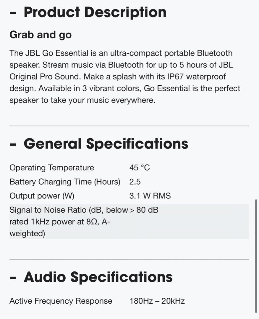 JBL Go Essential 2 Portable Bluetooth Speaker - Red (Category: Soundbars, Speakers & Amplifiers) located in Pasay City. Submitted by shairabear123 (Listing ID 1459731255, Image 3). Description: - Ultra-compact portable Bluetooth speaker - Stream music for up to 5 hours - IP67 waterproof design - Grab it and go anywhere - Great for travel or outdoor use - Comes in vibrant red.