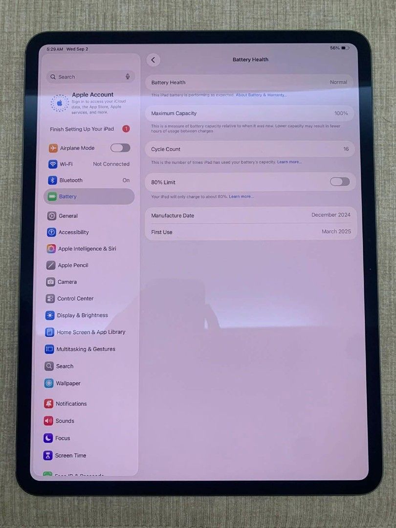 Jc Brigino (Category: iPad) located in Las Pinas. Submitted by livegem_ba37bb (Listing ID 1459879672, Image 2). Description: IPAD PRO M4 - 256GB WIFI • GOOD AS NEW • GOOD CONDITION AT ALL • 100% ORIGINAL GUARANTEED • 100% BATTERY HEALTH • 100% SMOOTHNESS • 16% CYCLE COUNT • NO DENTS OR SCRATCHES • NEGOTIABLE FOR SURE BUYERS Used as demo unit only ! COMPLETE PACKAGE INLCUDES: Original box | Original Charger.