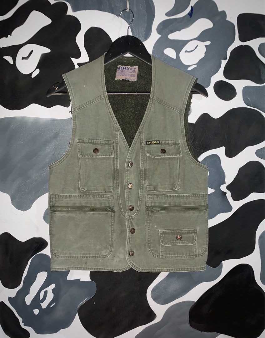 JOAN Active Wear Sherpa Lined Utility Vest (Category: Vests) located in Manila. Submitted by lazyram (Listing ID 1459844930, Image 1). Description: Check Each Photo for Issue and Details.. - Olive green utility vest from JOAN Active Wear - Cozy sherpa lining for extra warmth - Features multiple pockets with secure button and zip closures - Versatile for layering over various outfits - Classic button-front closure.