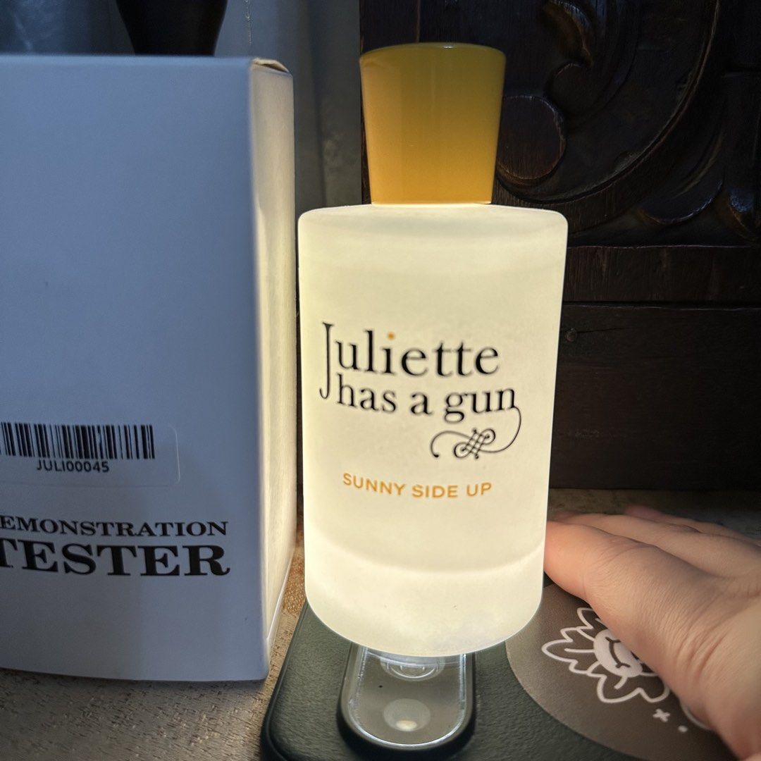 Juliette Has a Gun - Sunny Side Up (Category: Fragrance & Deodorants) located in San Fernando. Submitted by chweez (Listing ID 1459749501, Image 3). Description: Juliette Has a Gun - Sunny side up 100 ml tester with box Few sprays missing. See photos for juice level RFS: Similar scent profile to other perfumes i have. Decluttering this one.