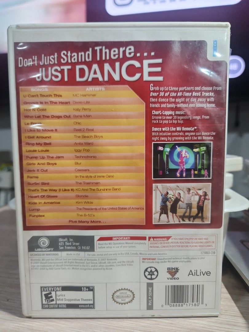 Just Dance Wii Game - Ubisoft (Category: Nintendo) located in Quezon City. Submitted by gwift (Listing ID 1459808495, Image 2). Description: - Just Dance for Nintendo Wii - Features over 30 exciting tracks - Perfect for parties and family gatherings - Includes game disc and instruction booklet - Get ready for some active fun! -selling based on current US market value x 50 -price subject for update on day of inquiry/purchase due to current market 