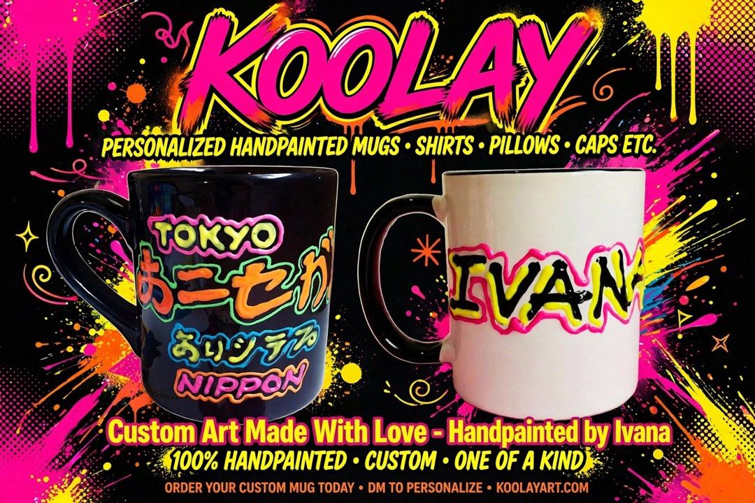 KOOLAY Personalized Handpainted Mug - Tokyo Nippon / Custom Name (Category: Coffee & Tea Tableware) located in Caloocan City. Submitted by hardestea2026 (Listing ID 1459698760, Image 2). Description: - Unique handpainted mug by Ivana - Choose between 'Tokyo Nippon' design or custom 3D name - Each mug is one-of-a-kind and made with love - Perfect for gifts or personal use - DM to personalize and order.