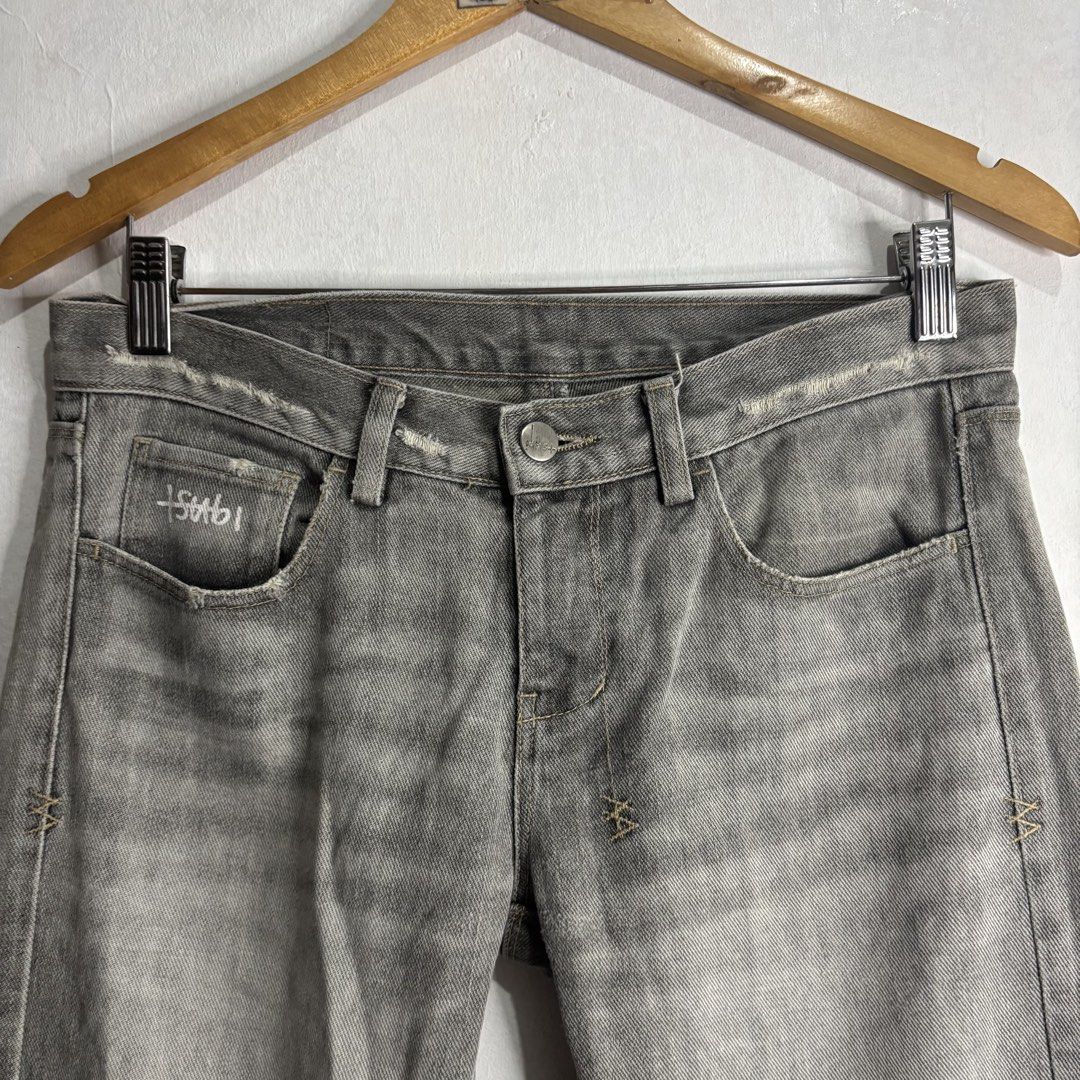 Ksubi - Basic Washed Jeans (Category: Jeans) located in Cavite. Submitted by goodstayojan.cvt (Listing ID 1459792424, Image 3). Description: Ksubi - Distressed Waist Jeans 4US on tag(15.5 x 34.5sideseam x 26inseam x 10thigh x 8front rise x 6leg opening) Verygood-Excellent Condition No flaws! - Brand: Ksubi - Color: Grey - Style: Classic five-pocket jeans - Closure: Button fly - Features: Distressed rips (especially on back pocket), unique stitchi