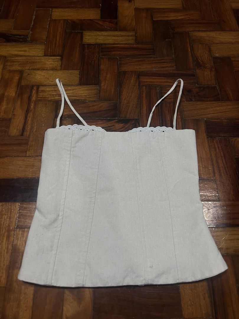 Lace Beige Linen Top (Category: Others Tops) located in Quezon City. Submitted by chloe_declutter (Listing ID 1459771643, Image 1). Description: Open to pickup/j&t delivery Cubao QC location Still available 9/26 Code: Teal Box.
