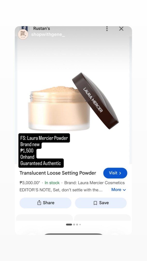 Laura Mercier Translucent Loose Setting Powder (Category: Makeup) located in Taguig. Submitted by shopwithgene_ (Listing ID 1459797748, Image 1). Description: - Brand New & Onhand - 100% Authentic Laura Mercier Translucent Loose Setting Powder .