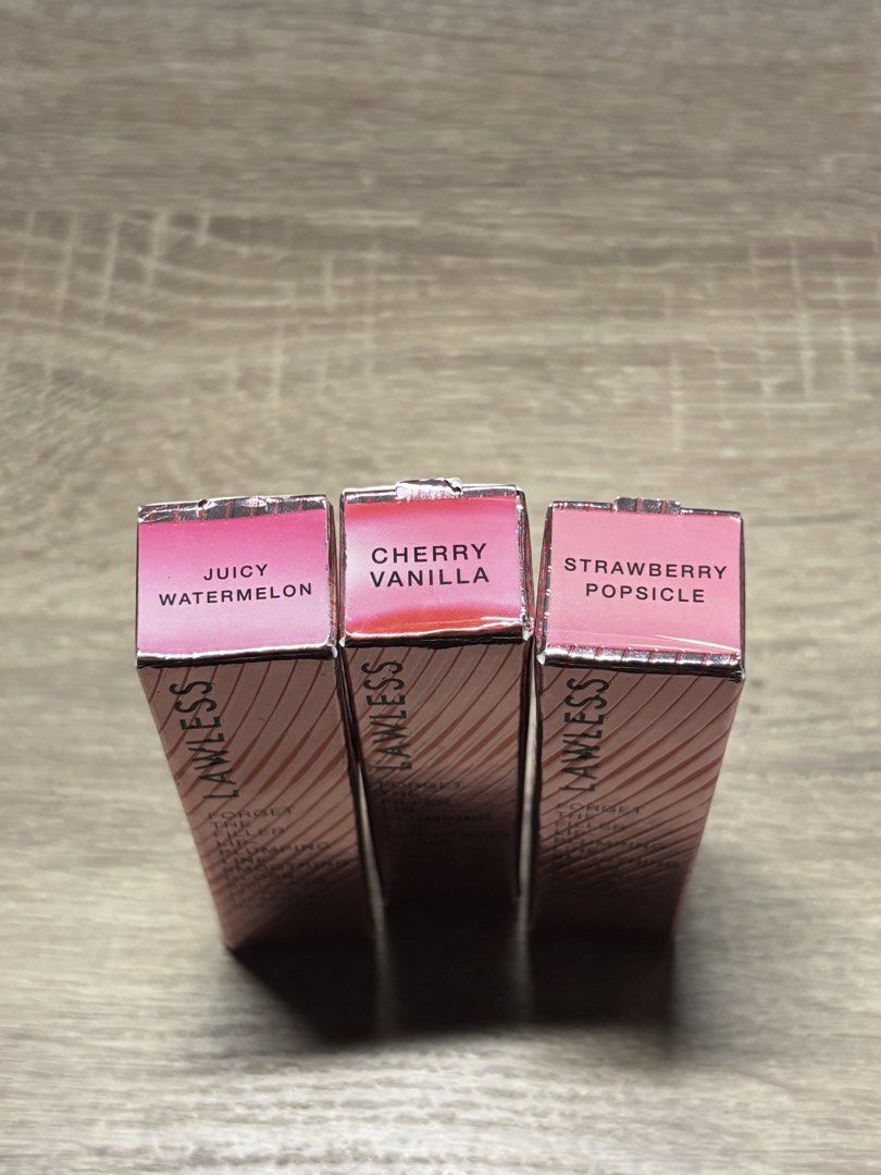 Lawless Lip Plumper Gloss (Full size) (Category: Makeup) located in Davao. Submitted by mielle_888 (Listing ID 1459861044, Image 3). Description: ‼️Authentic & US Sephora sourced‼️ Shades: 🍉Juicy watermelon (1.1k) 🍒Cherry Vanilla (1.1k) 🍓Strawberry Popsicles (900)-lightly used .
