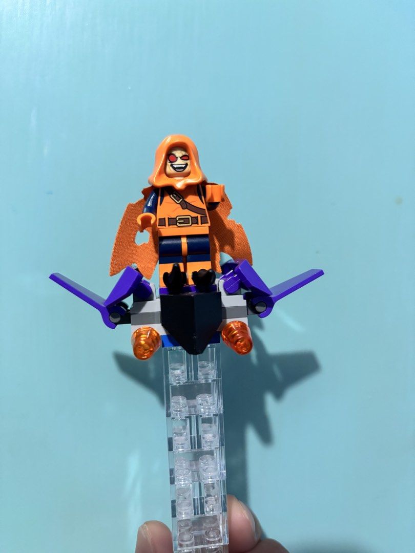 Lego Hobgoblin Minifigure with Glider (Category: Lego & Building Sets) located in Manila. Submitted by blueboxcollectibles (Listing ID 1459786808, Image 1). Description: - Authentic Lego Hobgoblin minifigure - Includes signature orange glider with purple wings - Comes with a clear brick stand for display - Ideal for Marvel and Lego collectors.