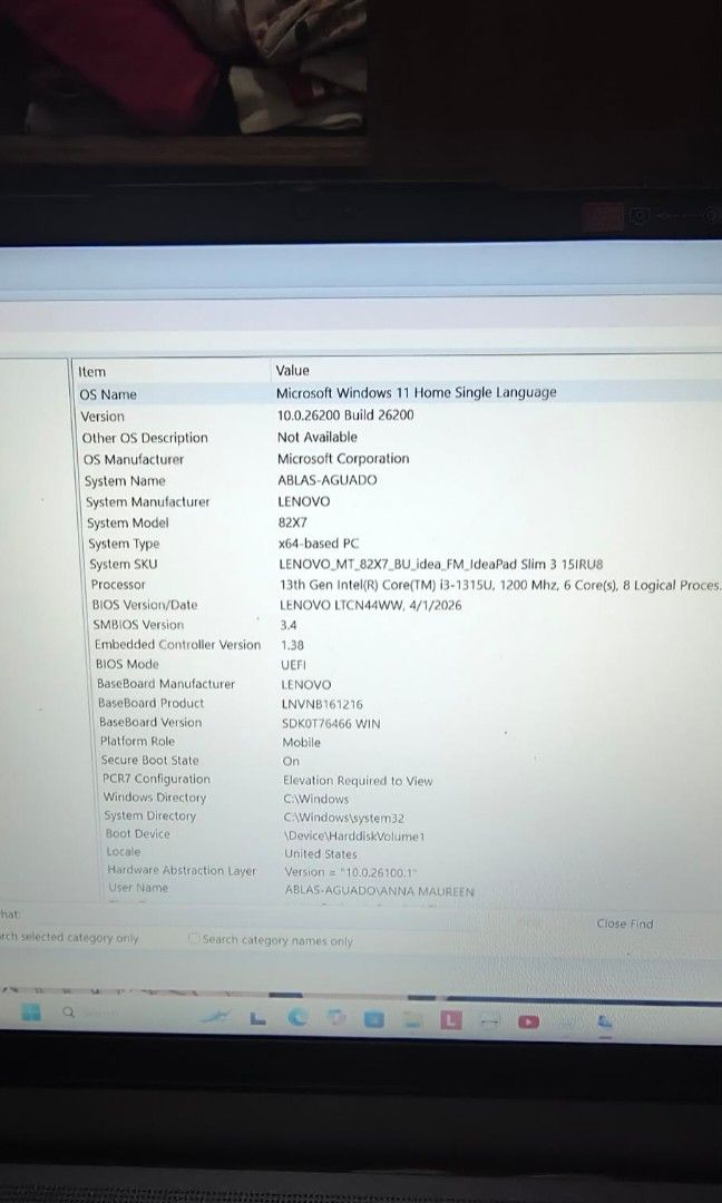 Lenovo IDEAPAD SLIM 3 (Category: Laptops & Notebooks) located in Pasig City. Submitted by iammauwie (Listing ID 1459692101, Image 3). Description: .