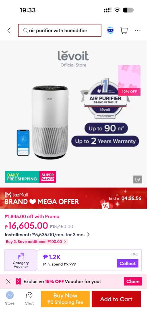Levoit 400s Air Purifier (Category: Air Purifiers & Dehumidifiers) located in Caloocan City. Submitted by euphoriaxxxxx (Listing ID 1459809608, Image 2). Description: - Levoit 400s Air Purifier - Effectively cleans the air in your room - Compact and space-saving design - Proven to work well - App control - less than a year old FOR LARGE BEDROOM ORIG PRICE P18,000 .