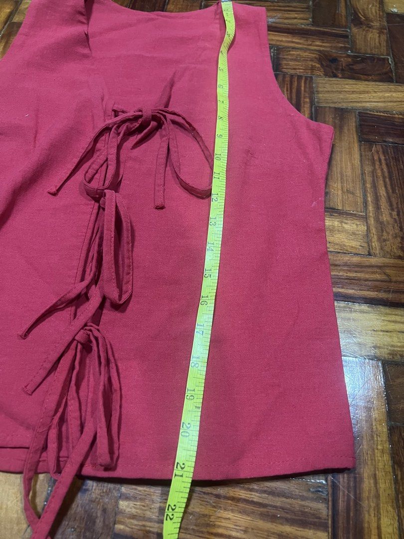 Linen Front Tie Top (Category: Others Tops) located in Quezon City. Submitted by chloe_declutter (Listing ID 1459775449, Image 3). Description: Open to pickup/j&t delivery Cubao QC location Still available 9/26 Code: Teal Box.