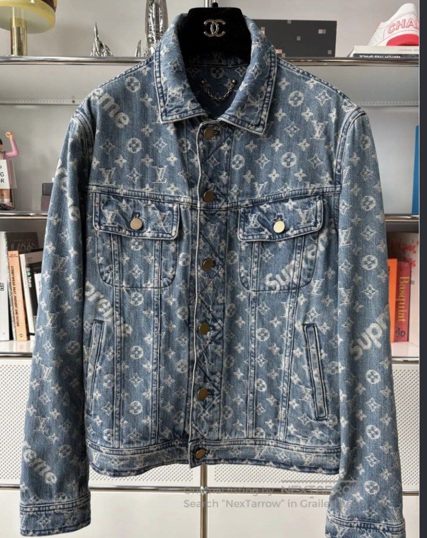 Louis Vuitton x Supreme Monogram Denim Jacket (Category: Coats, Jackets and Outerwear) located in Caloocan City. Submitted by ysloveb1153276 (Listing ID 1459748126, Image 1). Description: - Classic denim jacket - Features iconic LV and Supreme monogram print - Button-up front closure - Two chest pockets - Ideal statement piece for streetwear enthusiasts - Great for layering.