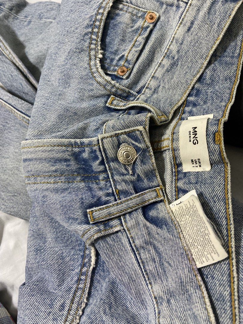 Mango Denim Jeans Light Wash Frayed Hem (Category: Jeans) located in Balanga. Submitted by d1038381 (Listing ID 1459839248, Image 2). Description: - Mango light wash denim jeans - Straight leg cut - Frayed hem detail - Button and zip closure - Classic five-pocket styling.