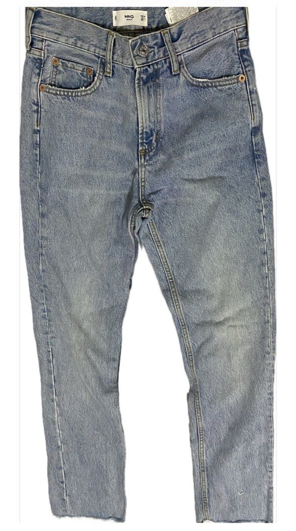 Mango Denim Jeans Light Wash Frayed Hem (Category: Jeans) located in Balanga. Submitted by d1038381 (Listing ID 1459839248, Image 1). Description: - Mango light wash denim jeans - Straight leg cut - Frayed hem detail - Button and zip closure - Classic five-pocket styling.