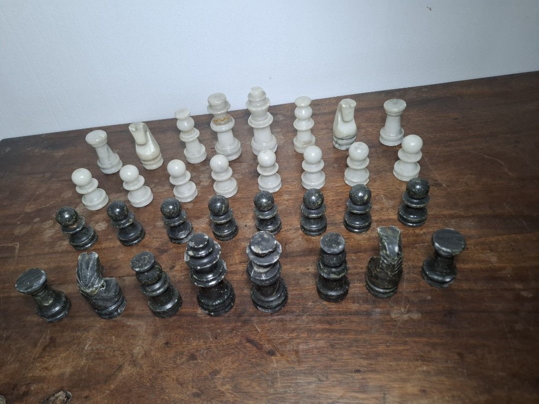 Marble and Stone Chess Pieces Only (Category: Board Games & Puzzles) located in Rizal. Submitted by antikera2023 (Listing ID 1459852974, Image 3). Description: - Full set of marble and dark stone chess pieces. - Includes all standard pieces for two players. - Some pieces feature felt bottoms for smooth play. - Perfect for both playing chess and as a decorative display piece. - Sold as a complete set..
