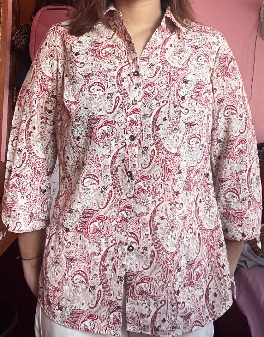 Marks & Spencer Paisley Patterned Long-Sleeve Blouse (Category: Longsleeves) located in Tuguegarao City. Submitted by declutterwithfran (Listing ID 1459748613, Image 2). Description: size: S-L MOD: JNT MOP: MariBank/ Bank Transfer.