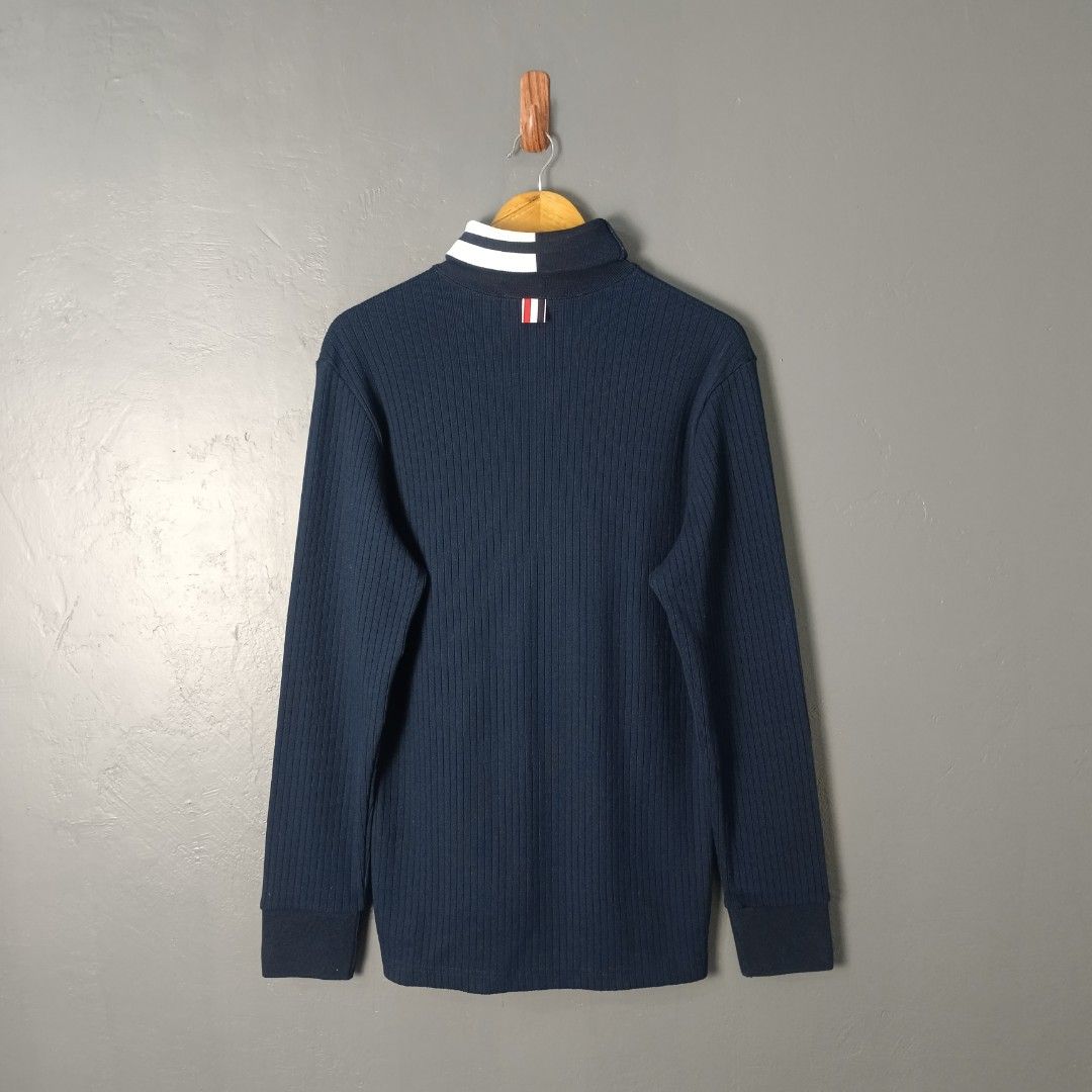 Men's - Thom Browne (Category: Coats, Jackets and Outerwear) located in Bacolod City. Submitted by drop.ph (Listing ID 1459793220, Image 3). Description: Thom Browne 4 Stripe Turtle Neck Ribbed Sweater Authentic *Dark Navy *Size 2 fits M - 19.5x27, 29 back *Good as New *No flaws *Price: 12,000php *Add SF if outside Bacolod City.
