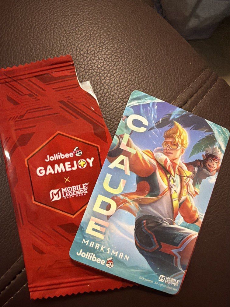 MLBB x Jollibee Gamejoy Claude (Category: Game Gift Cards & Accounts) located in Marikina City. Submitted by biniaj (Listing ID 1459713919, Image 1). Description: unclaimed expiration october 2026 rfs: not Claude user.